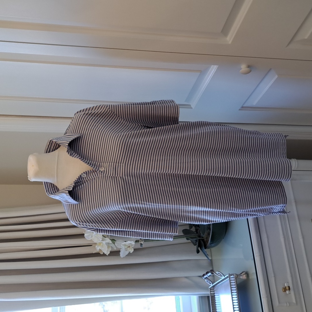 Straight Down Mens Performance Golf/Activewear Blue/Grey/White Striped Polo MED‎